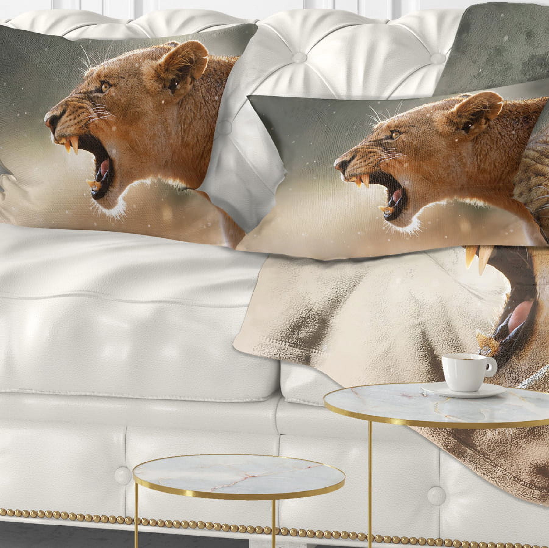 Designart Lion Showing Dangerous Teeth - African Throw Pillow - 12x20