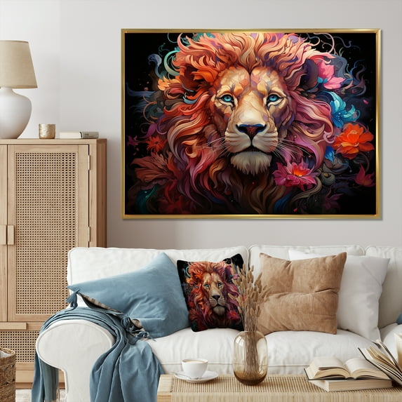Designart "Lion Symbolic Symbolism I" Animals Floater Framed Canvas Art Print
