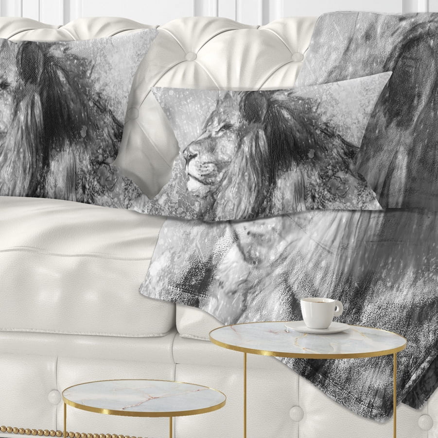 Designart Lion Tattoo Illustration Art - Abstract Throw Pillow - 12x20