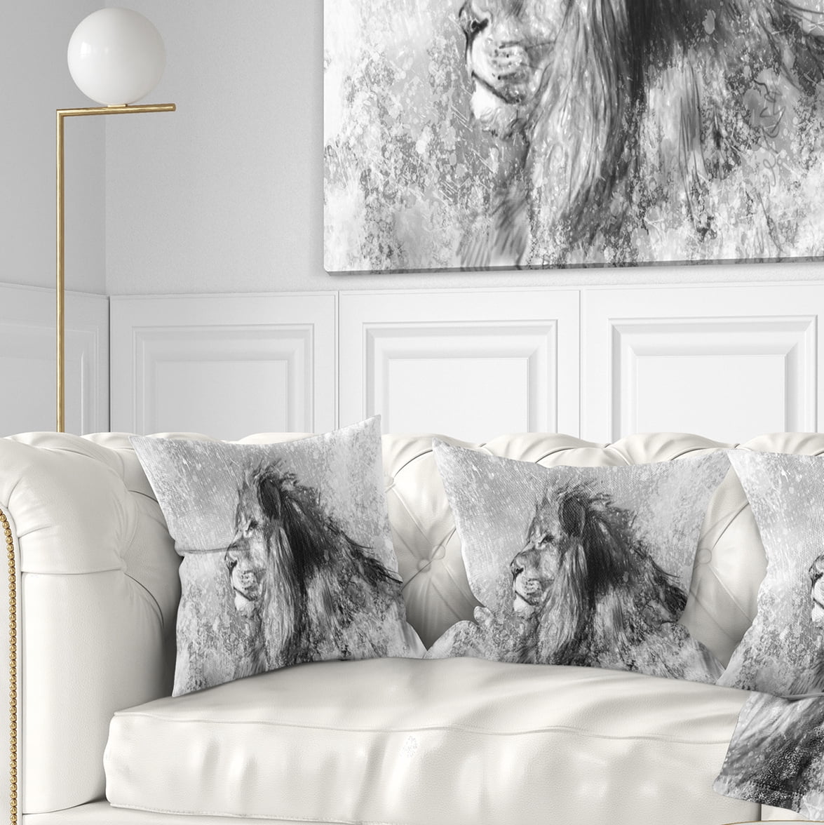 Designart Lion Tattoo Illustration Art - Abstract Throw Pillow - 16x16