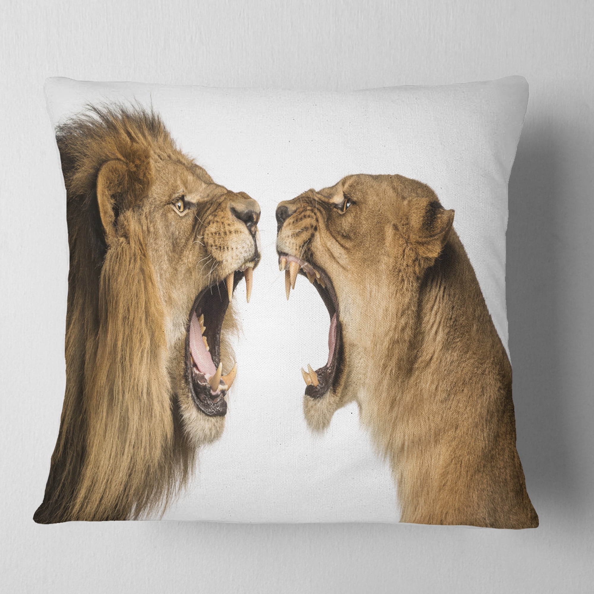 Designart Lion and Lioness Roaring - Abstract Throw Pillow - 18x18