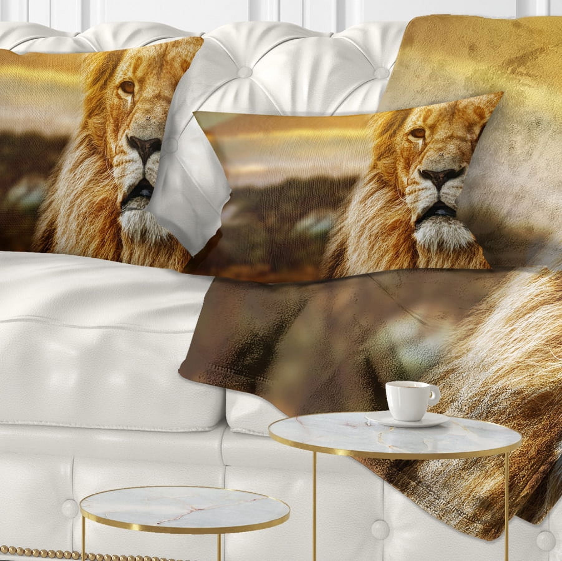 Designart Lion and Mount Kilimanjaro - Animal Throw Pillow - 12x20