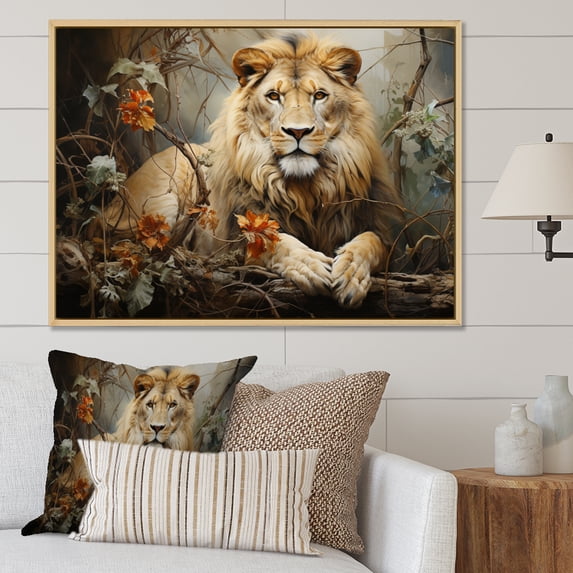 Designart "Lion composition Of Nature I" Animals Floater Framed Canvas Print