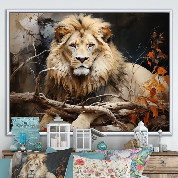 Designart "Lion composition Of Nature II" Animals Floater Framed Wall Decor