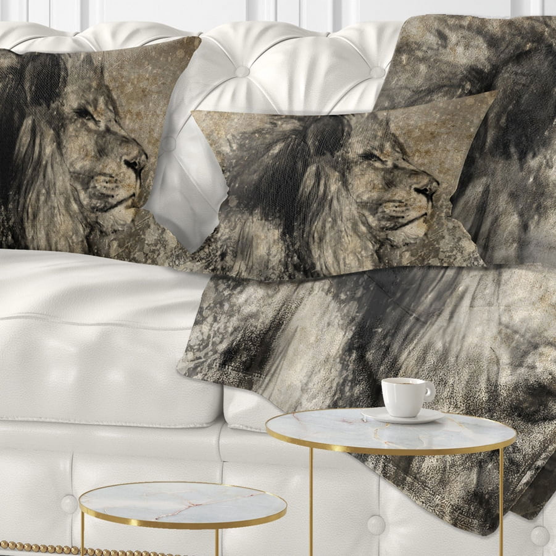 Designart Lion in Sepia - Animal Throw Pillow - 12x20
