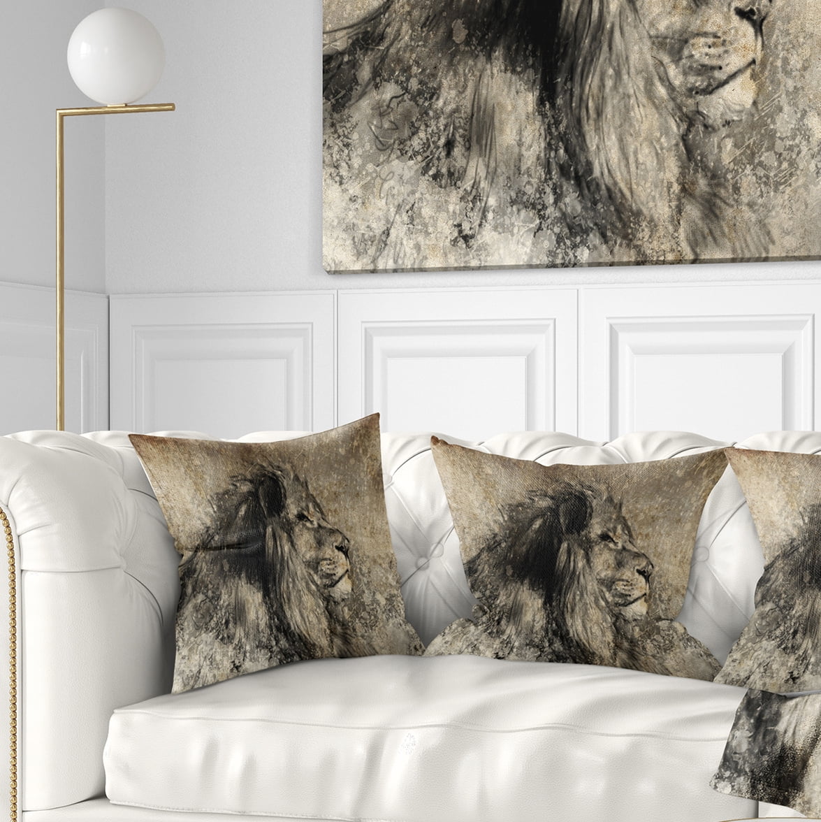 Designart Lion in Sepia - Animal Throw Pillow - 18x18