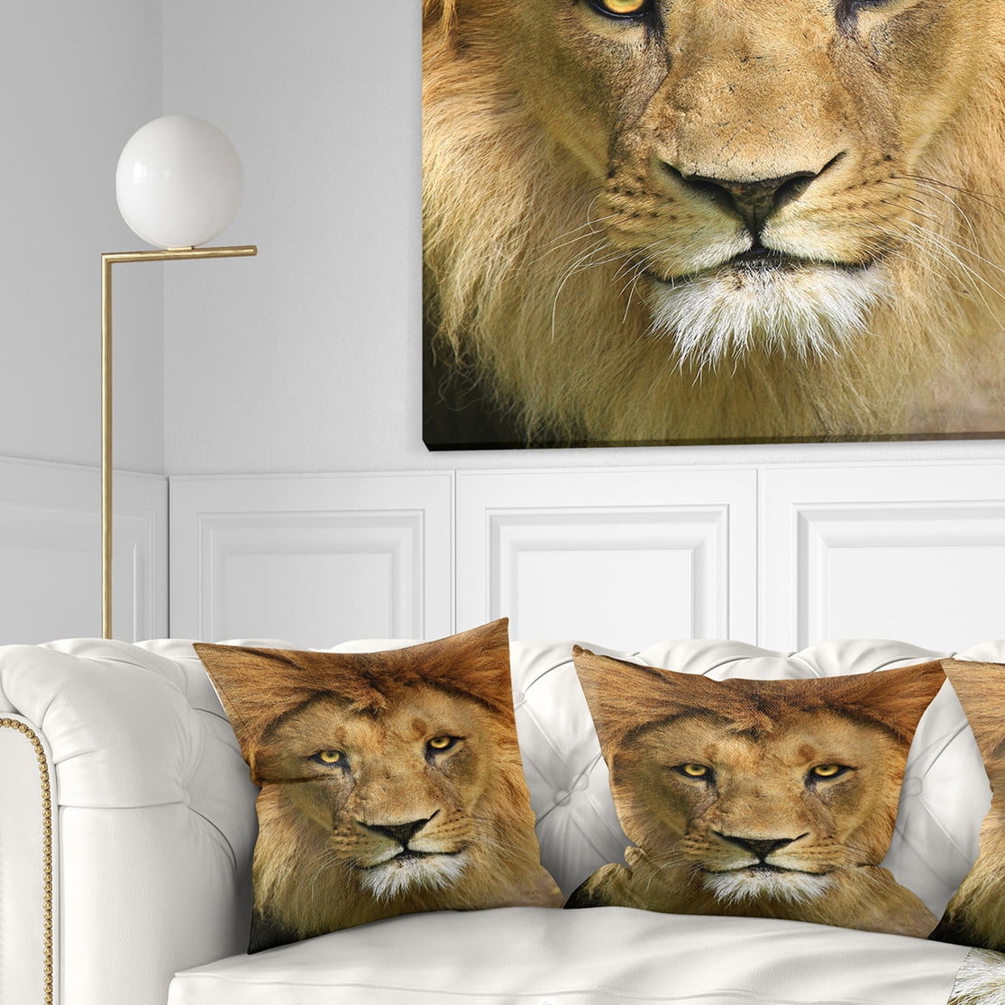 Designart Lion with Calm Face - Animal Throw Pillow - 18x18
