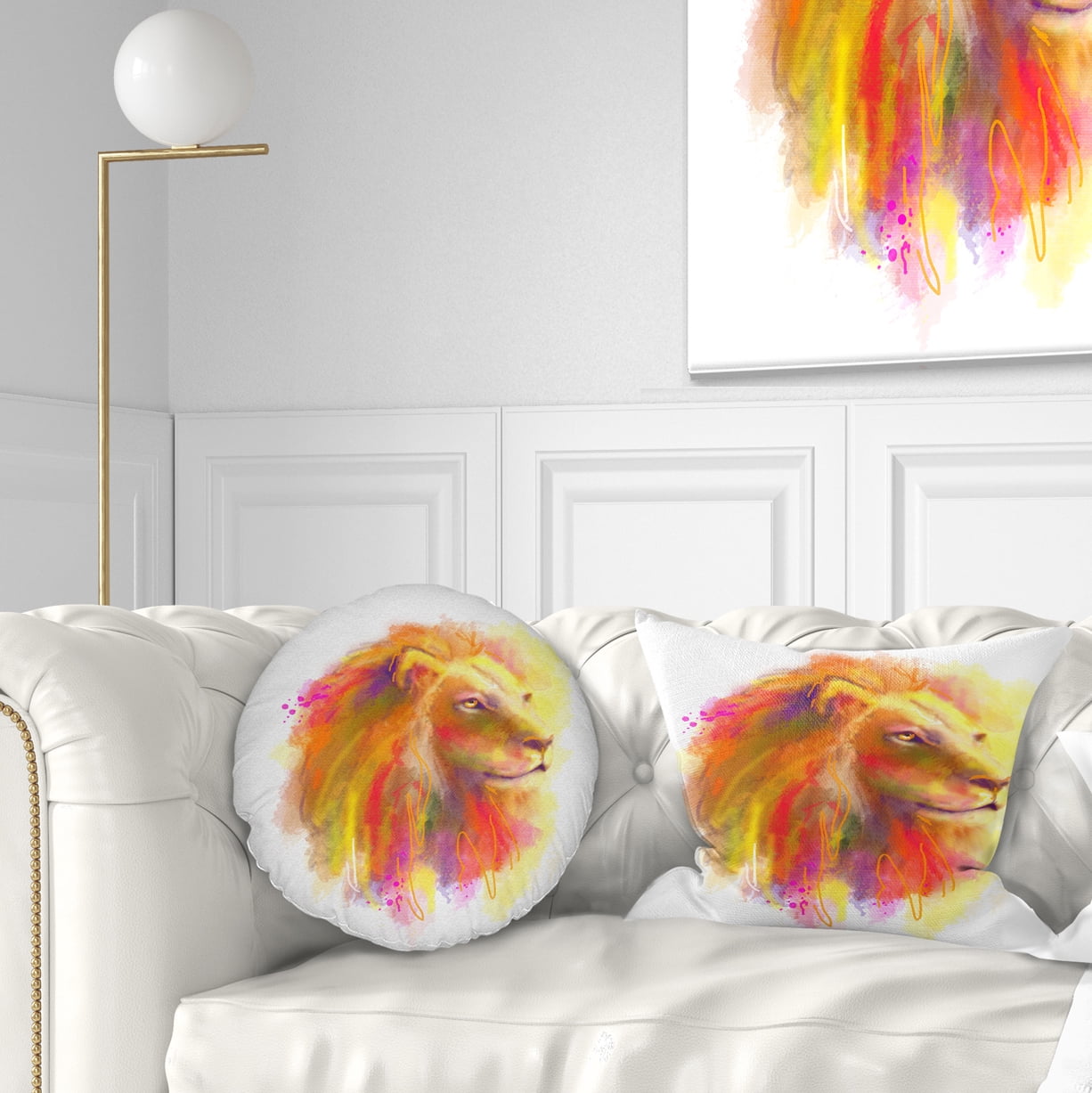 Designart Lion with Colorful Mane - Animal Throw Pillow - 12x20