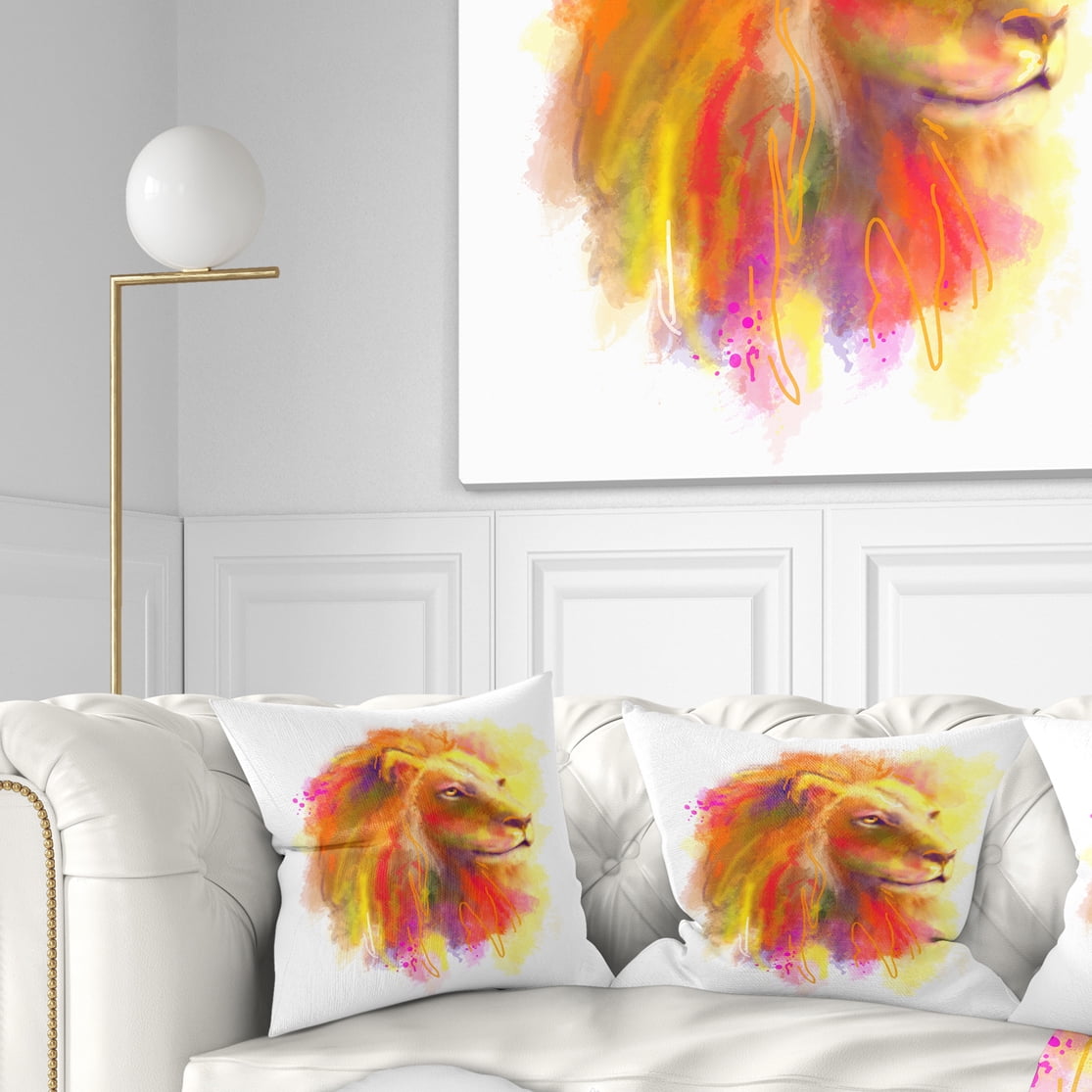 Designart Lion with Colorful Mane - Animal Throw Pillow - 18x18