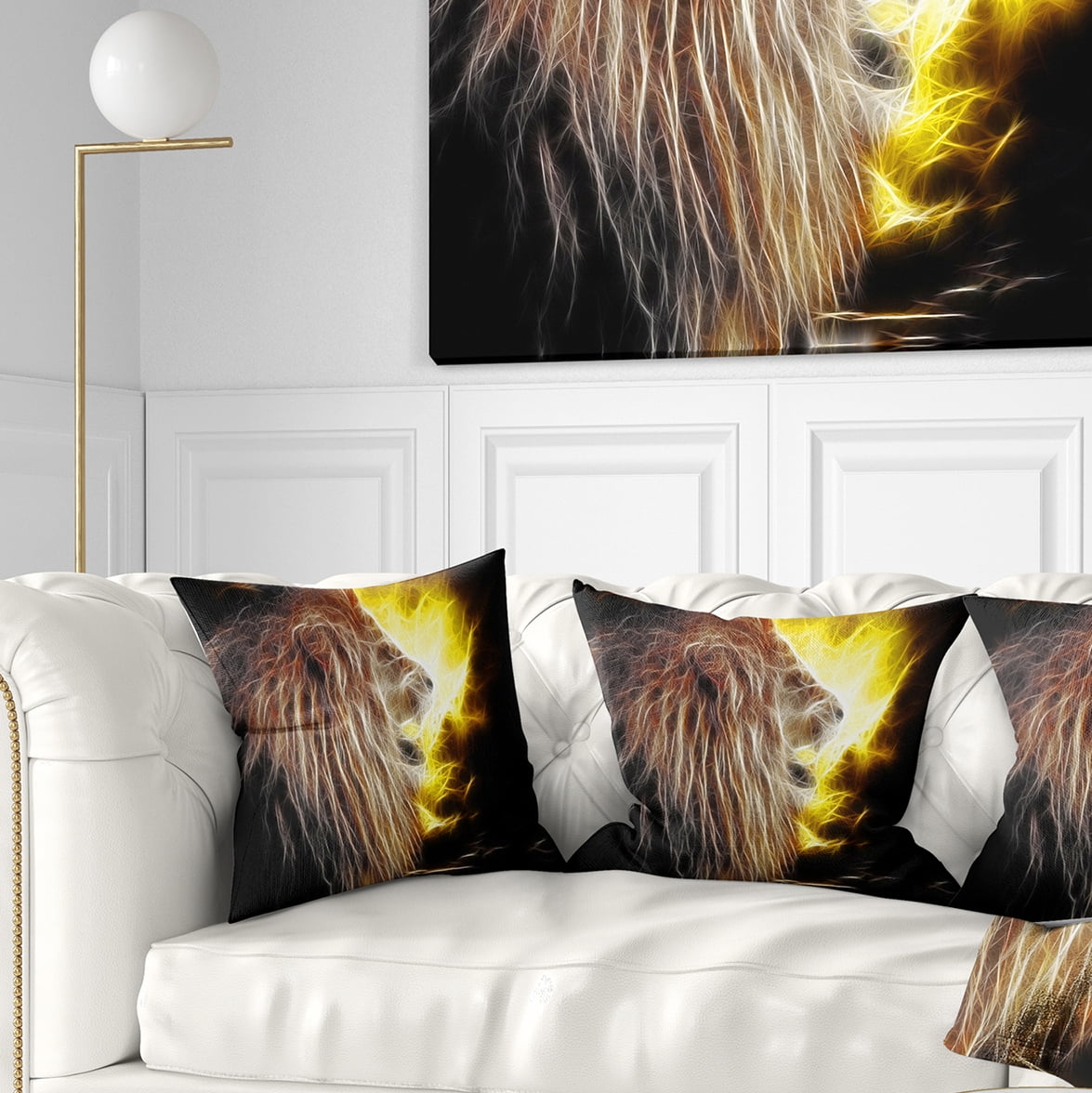 Designart Lion with Fire - Animal Throw Pillow - 16x16