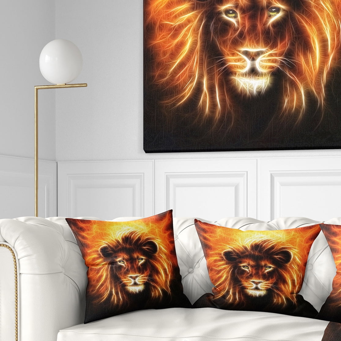 Designart Lion with Flame Mine - Animal Throw Pillow - 16x16