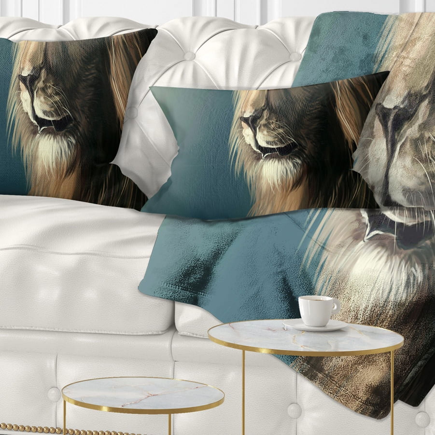 Designart Lion with Serious Look - Animal Throw Pillow - 12x20