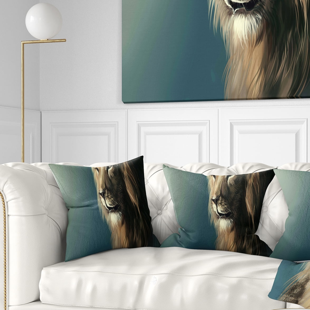 Designart Lion with Serious Look - Animal Throw Pillow - 16x16