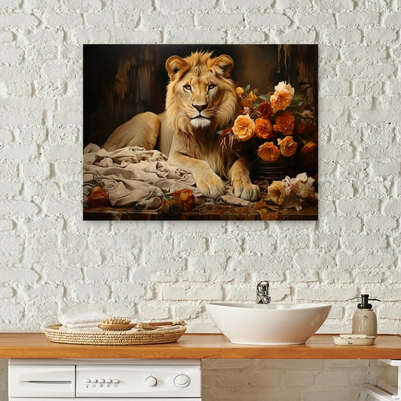 Designart "Lions Luxuriating In Flower-Infused Laundering II" Laundry Canvas Wall Art