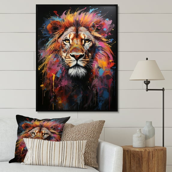 Designart "Lions in the Wilds of the Urban Jungle II" Animals Floater Framed Canvas Print