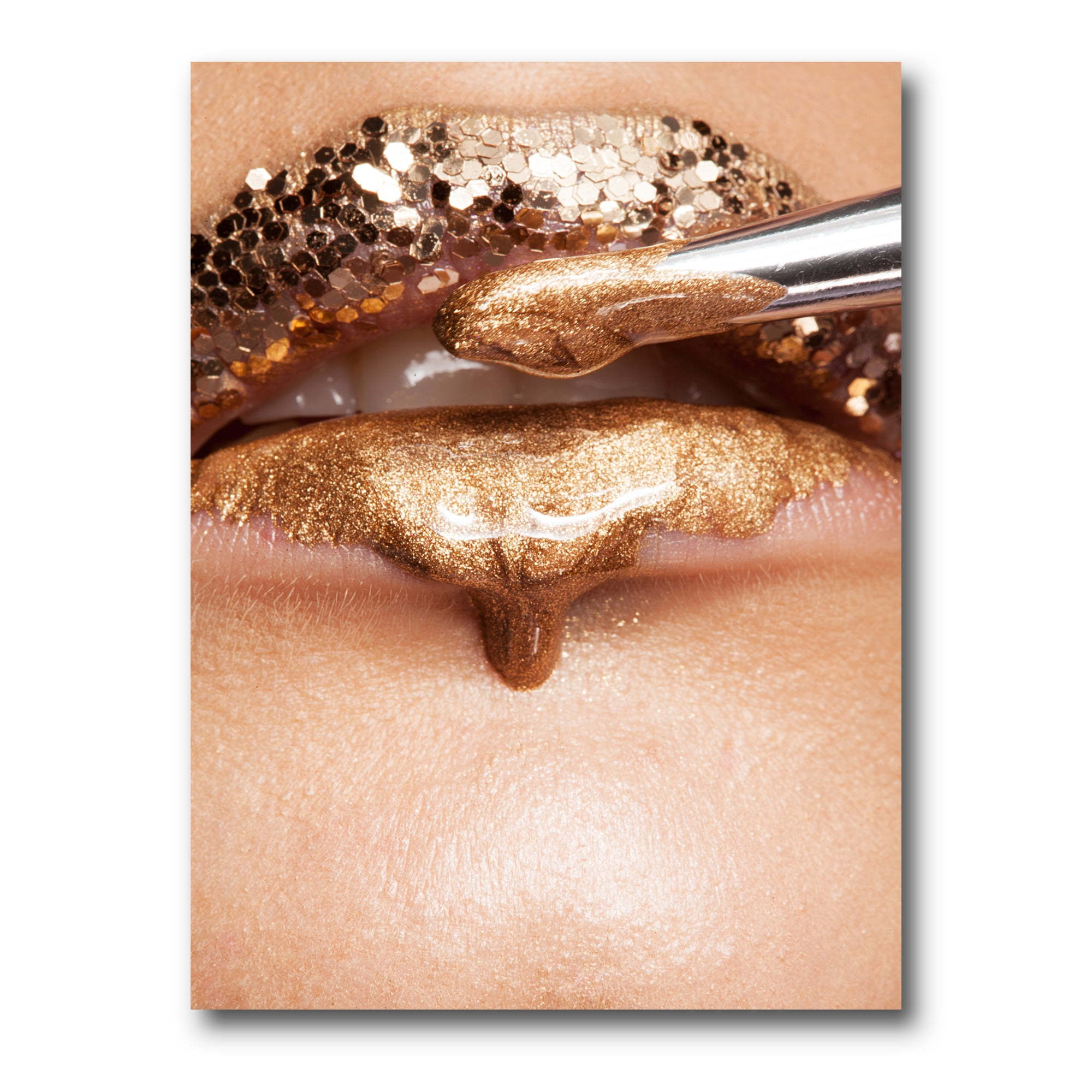 Designart ' Lipstick and Makeup On The Face Of A Beautiful Model ' Modern Canvas Wall Art Print