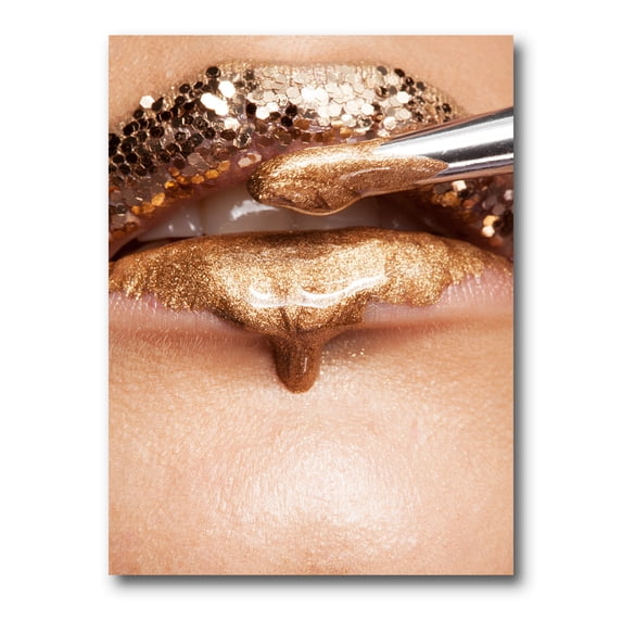 Designart ' Lipstick and Makeup On The Face Of A Beautiful Model ' Modern Canvas Wall Art Print