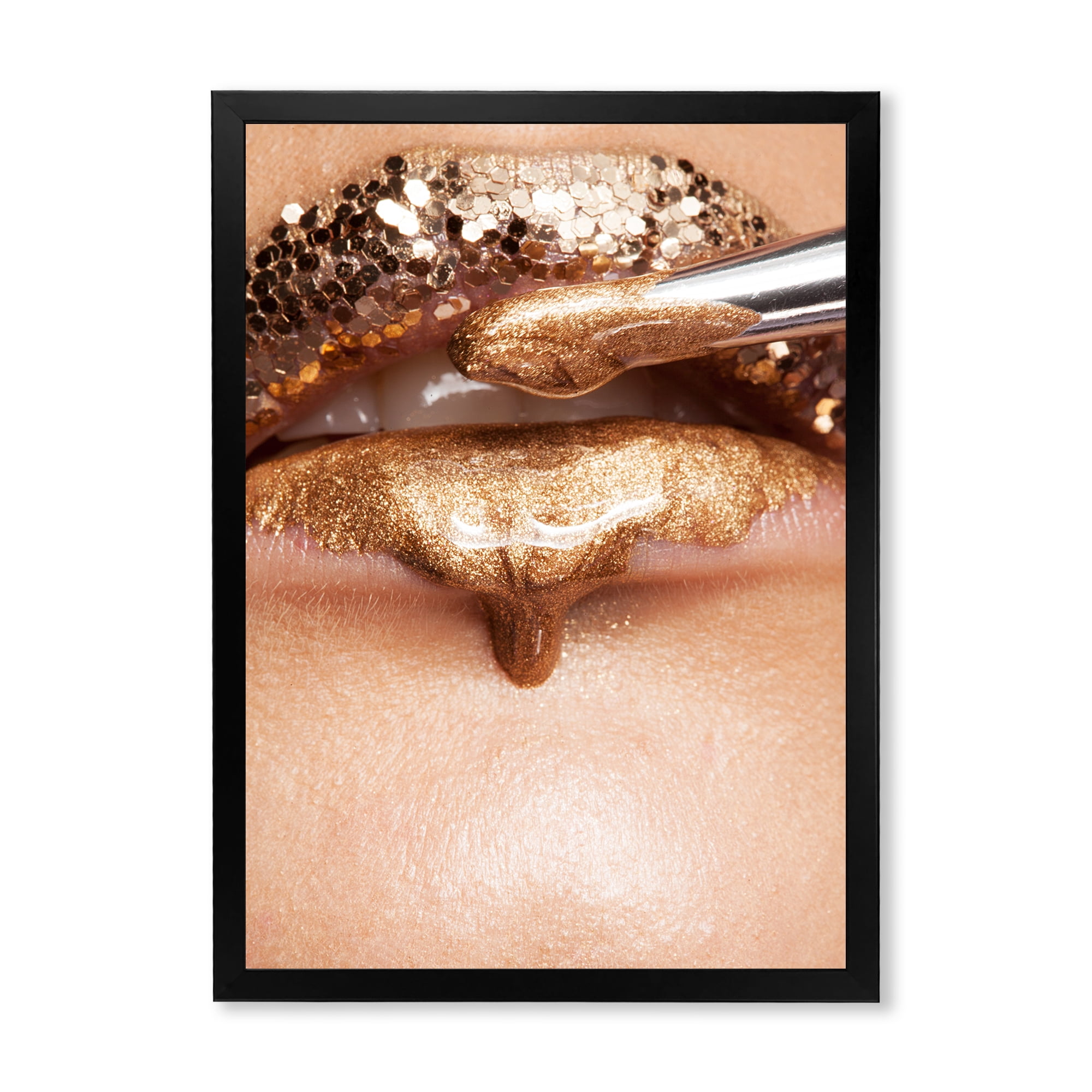 Designart 'Lipstick and Makeup On The Face Of A Beautiful Model' Modern Framed Art Print