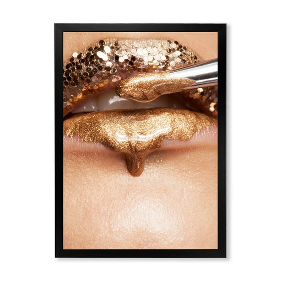 Designart 'Lipstick and Makeup On The Face Of A Beautiful Model' Modern Framed Art Print