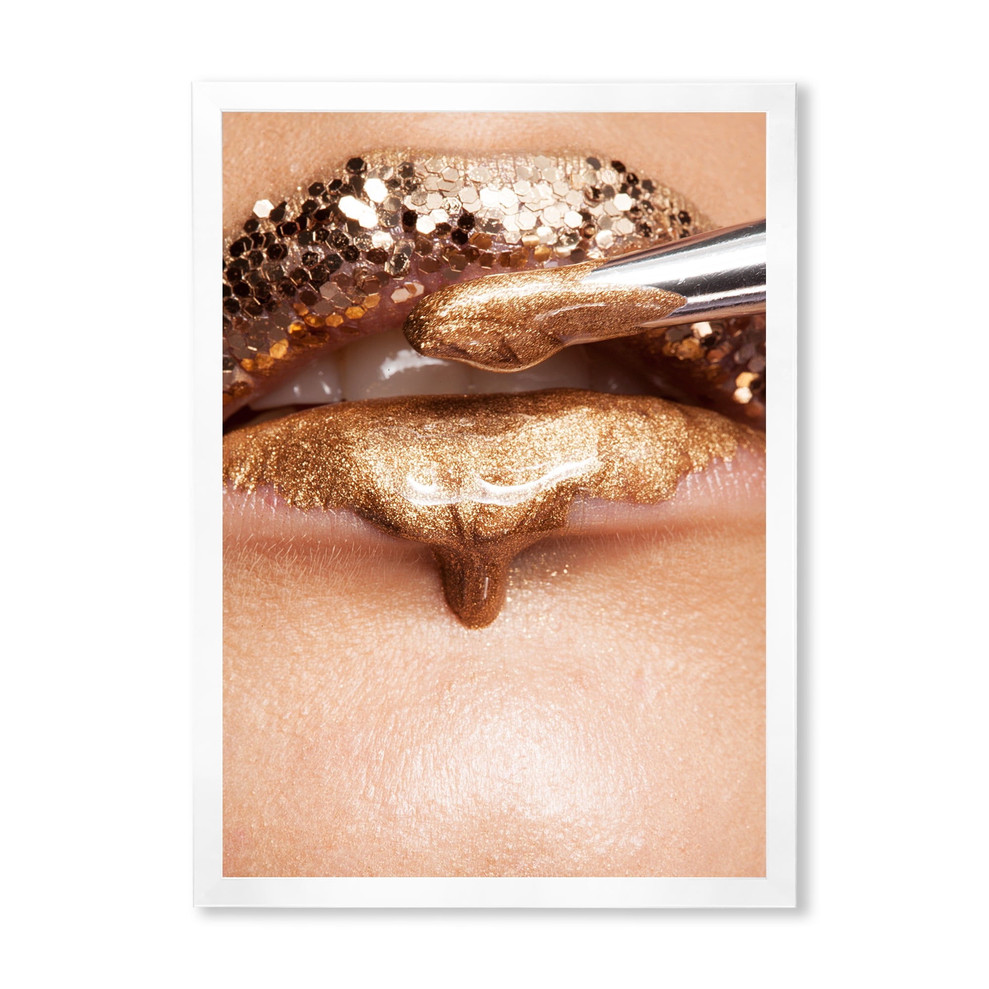 Designart 'Lipstick and Makeup On The Face Of A Beautiful Model' Modern Framed Art Print