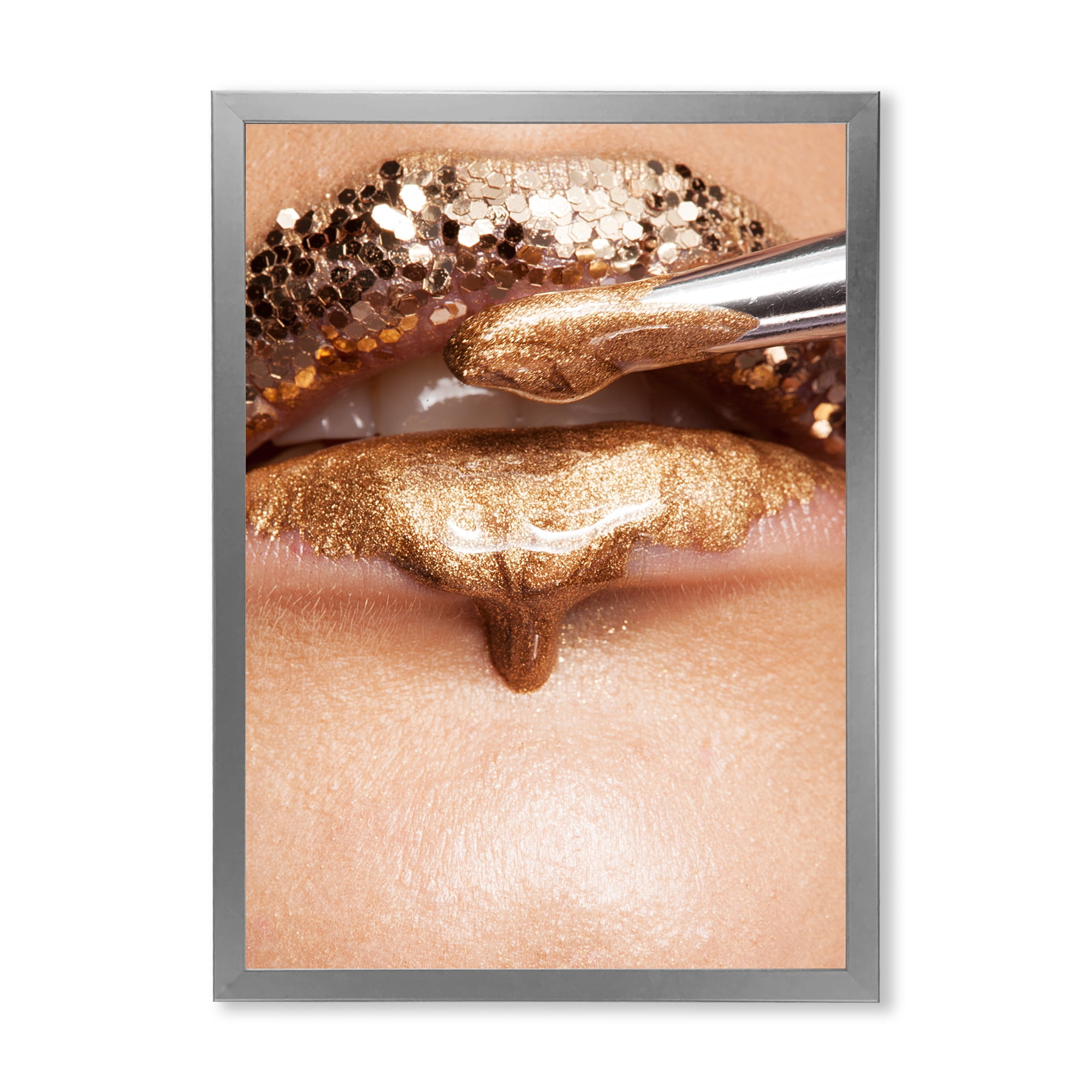 Designart 'Lipstick and Makeup On The Face Of A Beautiful Model' Modern Framed Art Print