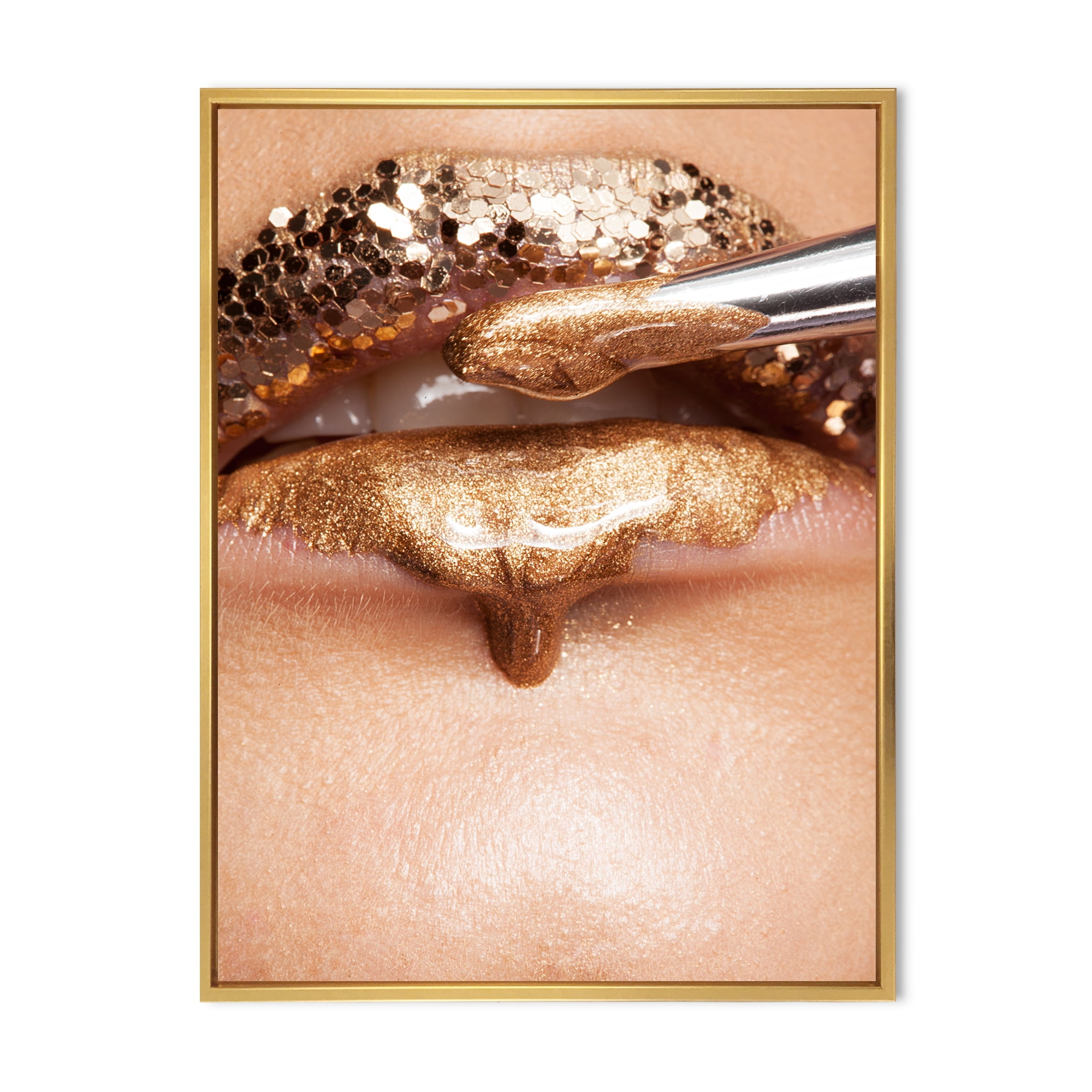 Designart 'Lipstick and Makeup On The Face Of A Beautiful Model' Modern Framed Canvas Wall Art Print