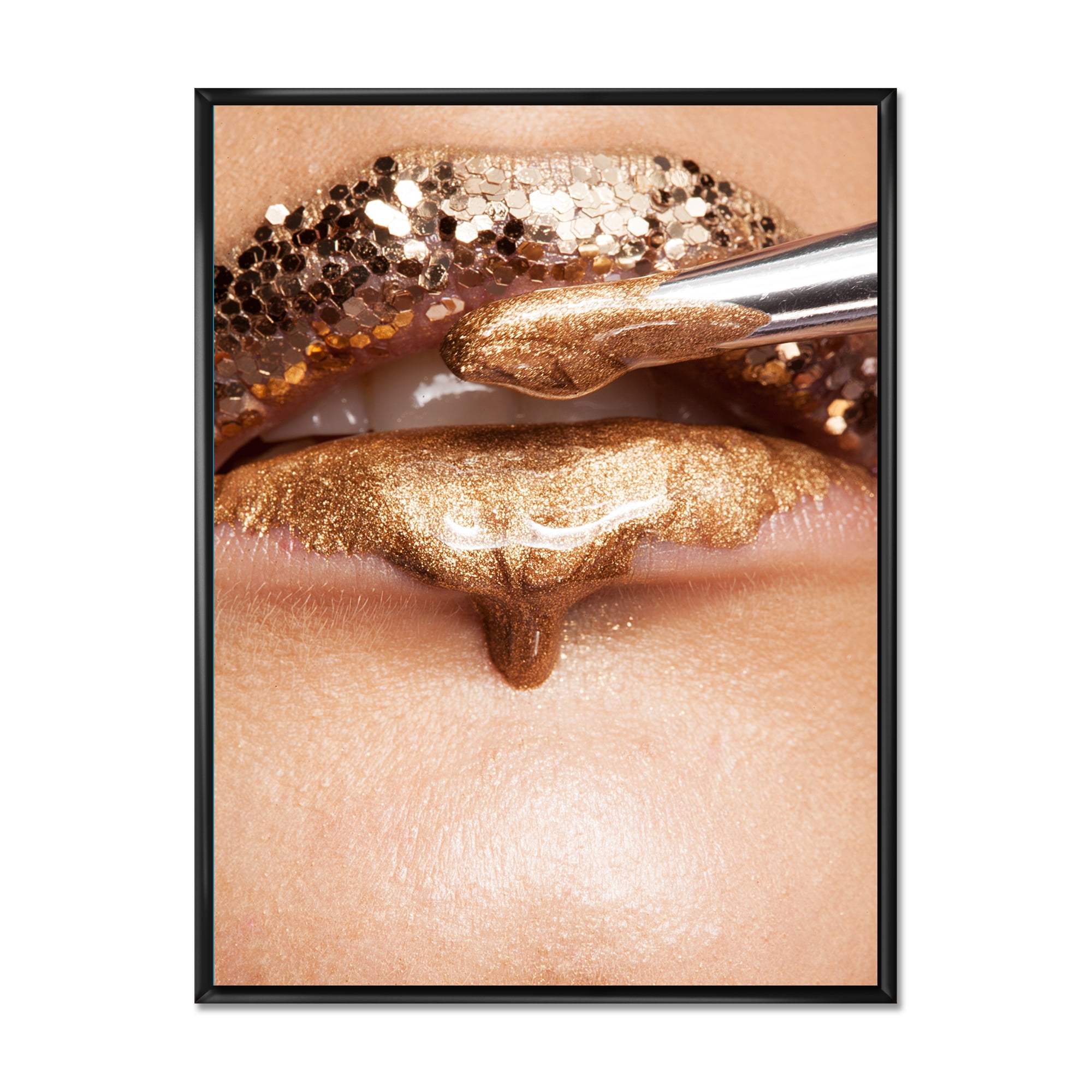 Designart 'Lipstick and Makeup On The Face Of A Beautiful Model' Modern Framed Canvas Wall Art Print
