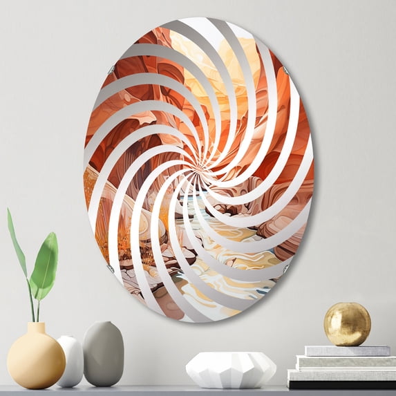 Designart "Liquid Art Depicting Antelope Canyon V" Canyon Vortex Round Wall Mirror - Landscapes Oval Printed Decorative Mirror - Multiple Color Options