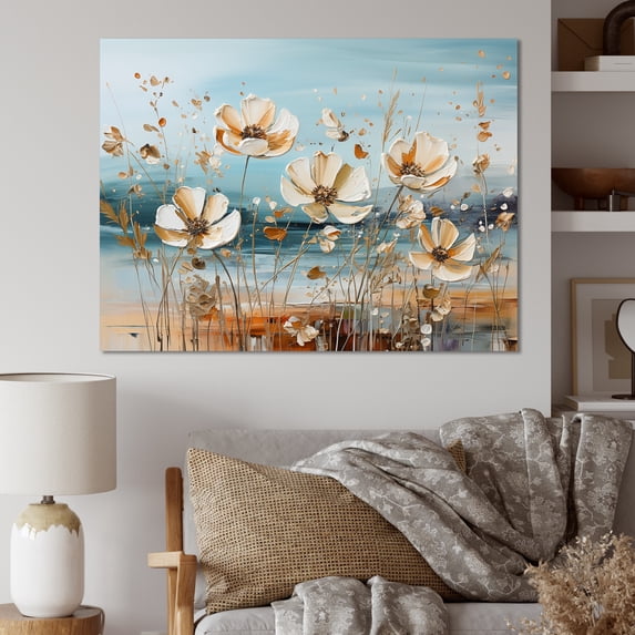 Designart "Liquid Art Of Charm In The Beige River Meadow" Meadow Canvas Art Print