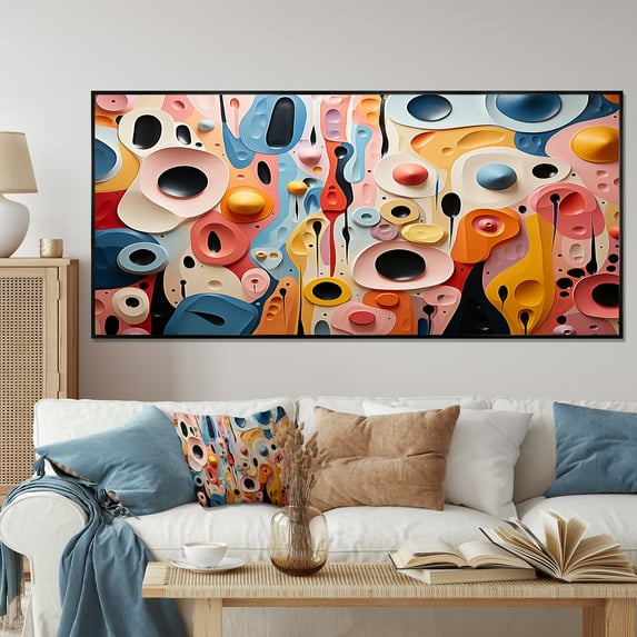 Designart "Liquid Art Swirls Colorful Abstract Symphony II" Oversized Abstract Framed Wall Art - Modern Multicolor Abstract Modern Shapes Living Room Framed Canvas Art