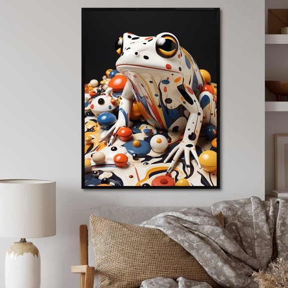 Designart "Liquid Art With Multicolored Frogs" Frogs & Toads Floater Framed Canvas Wall Art