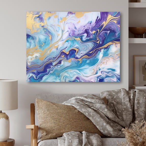 Designart "Liquid Art in Turquoise and Purple V" Fractals Metal Art Print