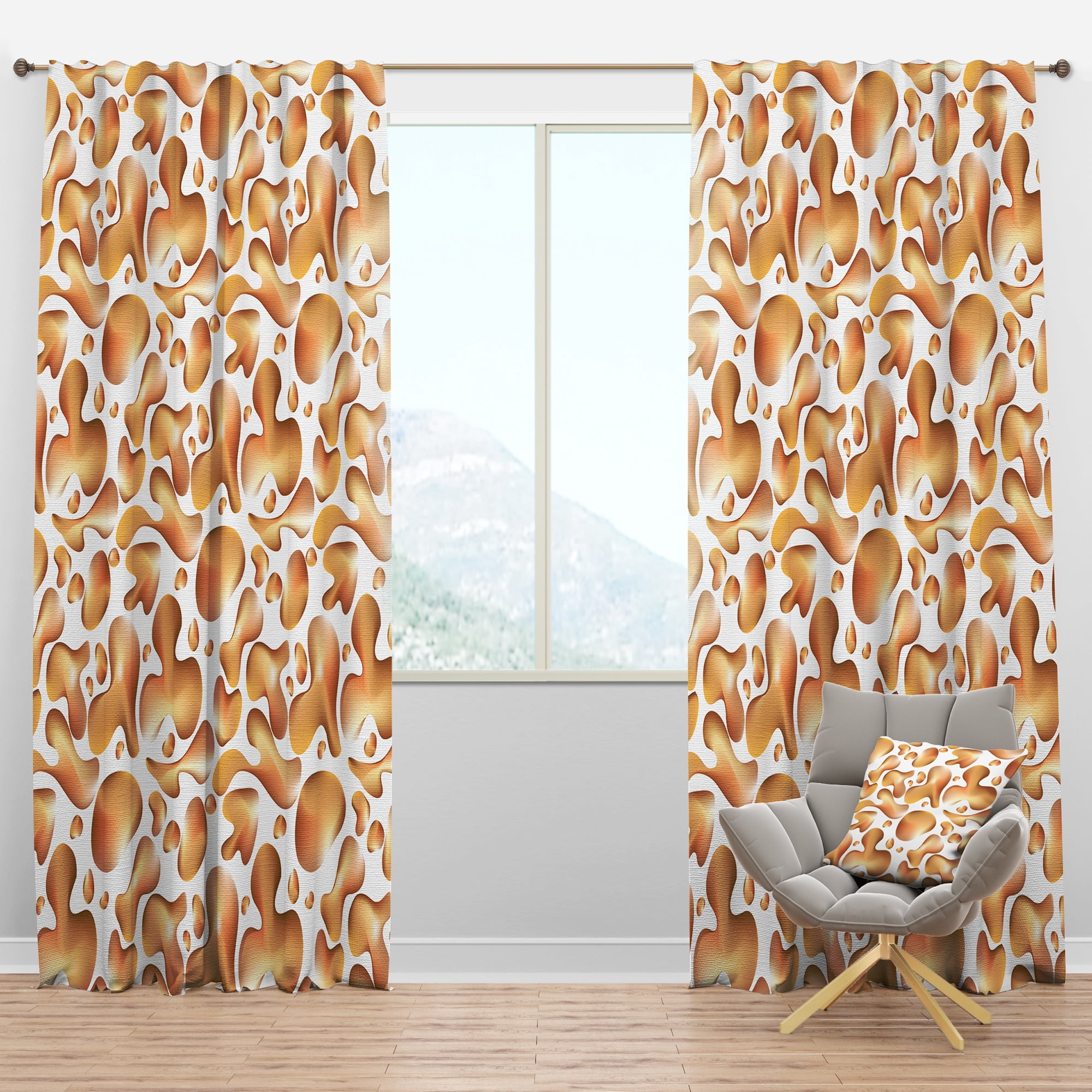 Designart 'Liquid Gold Shapes' Mid-Century Modern Blackout Curtain Panel
