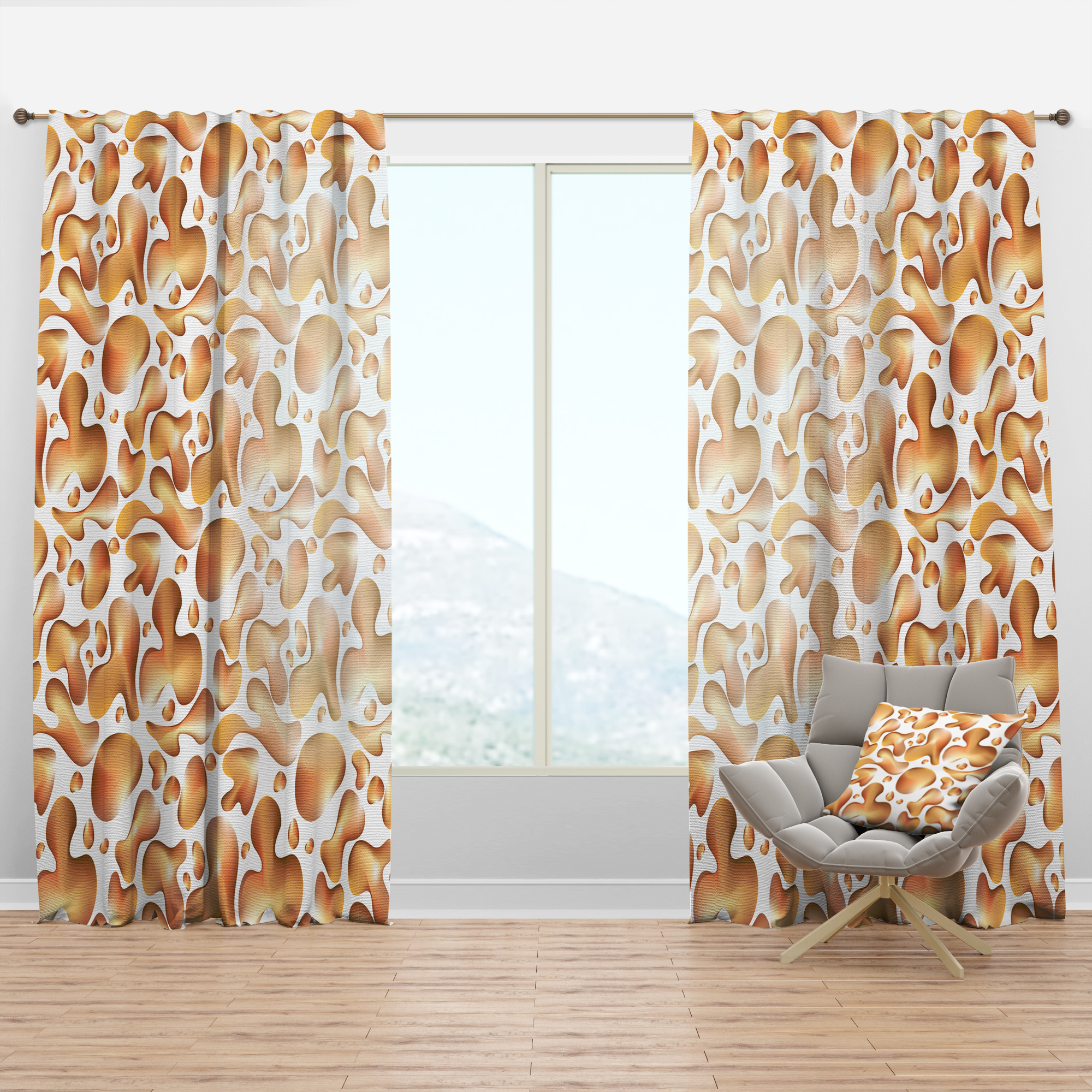 Designart 'Liquid Gold Shapes' Mid-Century Modern Curtain Panel