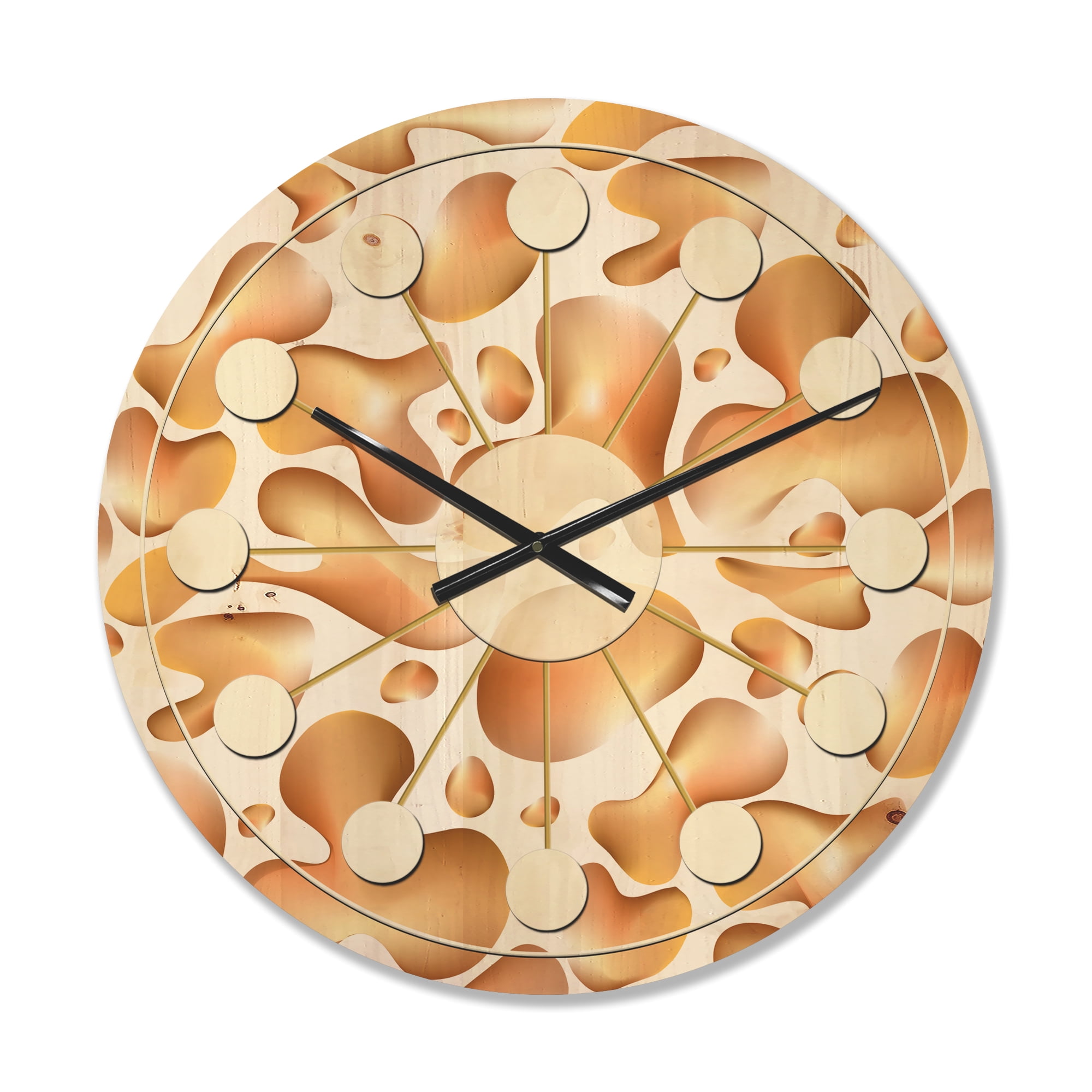 Designart 'Liquid Gold Shapes' Mid-Century Modern Wood Wall Clock