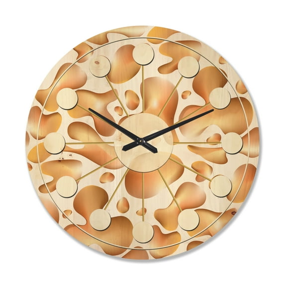 Designart 'Liquid Gold Shapes' Mid-Century Modern Wood Wall Clock