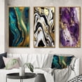 thumbnail image 1 of Designart "Liquid Gold and Turquoise Dreams Marble Art" Abstract Painting Framed Wall Art Set Of 3 - Gold Modern Frame Canvas Set For Living Room Decor, 1 of 6
