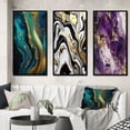 thumbnail image 1 of Designart "Liquid Gold and Turquoise Dreams Marble Art" Abstract Painting Framed Wall Art Set Of 3 - Gold Modern Frame Canvas Set For Living Room Decor, 1 of 6
