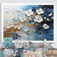 thumbnail image 1 of Designart "Liquid Ink Blossoms White and Blue I" Floral Framed Wall Art Decor - Traditional White Flowers Entryway Framed Wall Art, 1 of 6