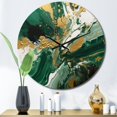 thumbnail image 1 of Designart "Liquid Magic in Green and Gold I" Abstract Oversized Wall Clock, 1 of 5
