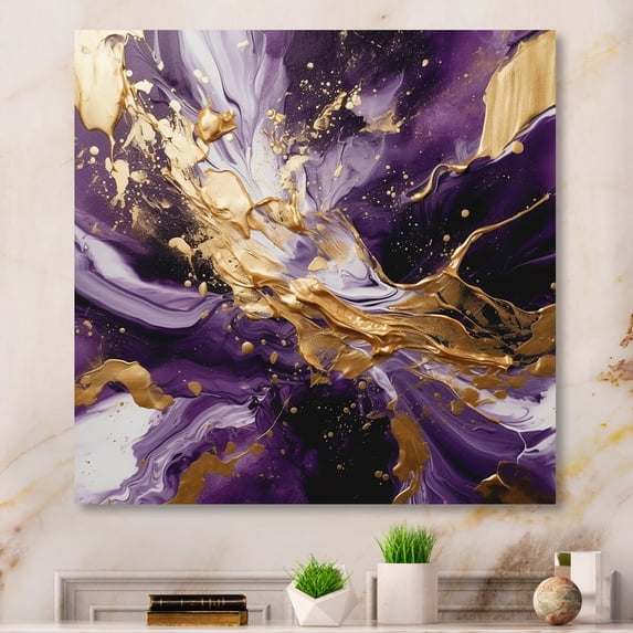 Designart "Liquid Magic in Purple and Gold III" Abstract Metal Art Print