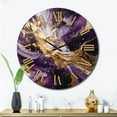 thumbnail image 1 of Designart "Liquid Magic in Purple and Gold III" Abstract Oversized Wall Clock, 1 of 5