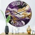 thumbnail image 1 of Designart "Liquid Magic in Purple and Gold IV" Abstract Oversized Wall Clock, 1 of 5
