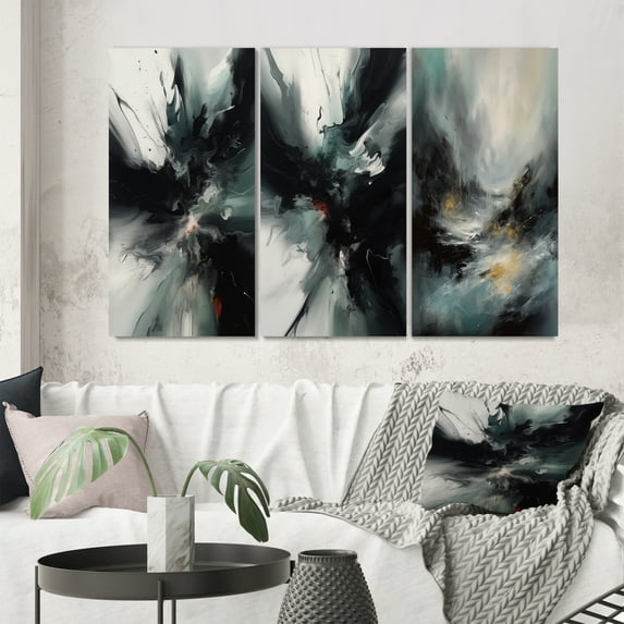 Designart "Liquid Movements in Abstraction III" Abstract Liquid Ink Wall Art Set Of 3 - Grey Liquid Ink Gallery Set For Office Decor