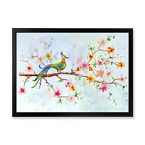 Designart 'Little Bird Sitting On Blooming Branch' Traditional Framed Art Print