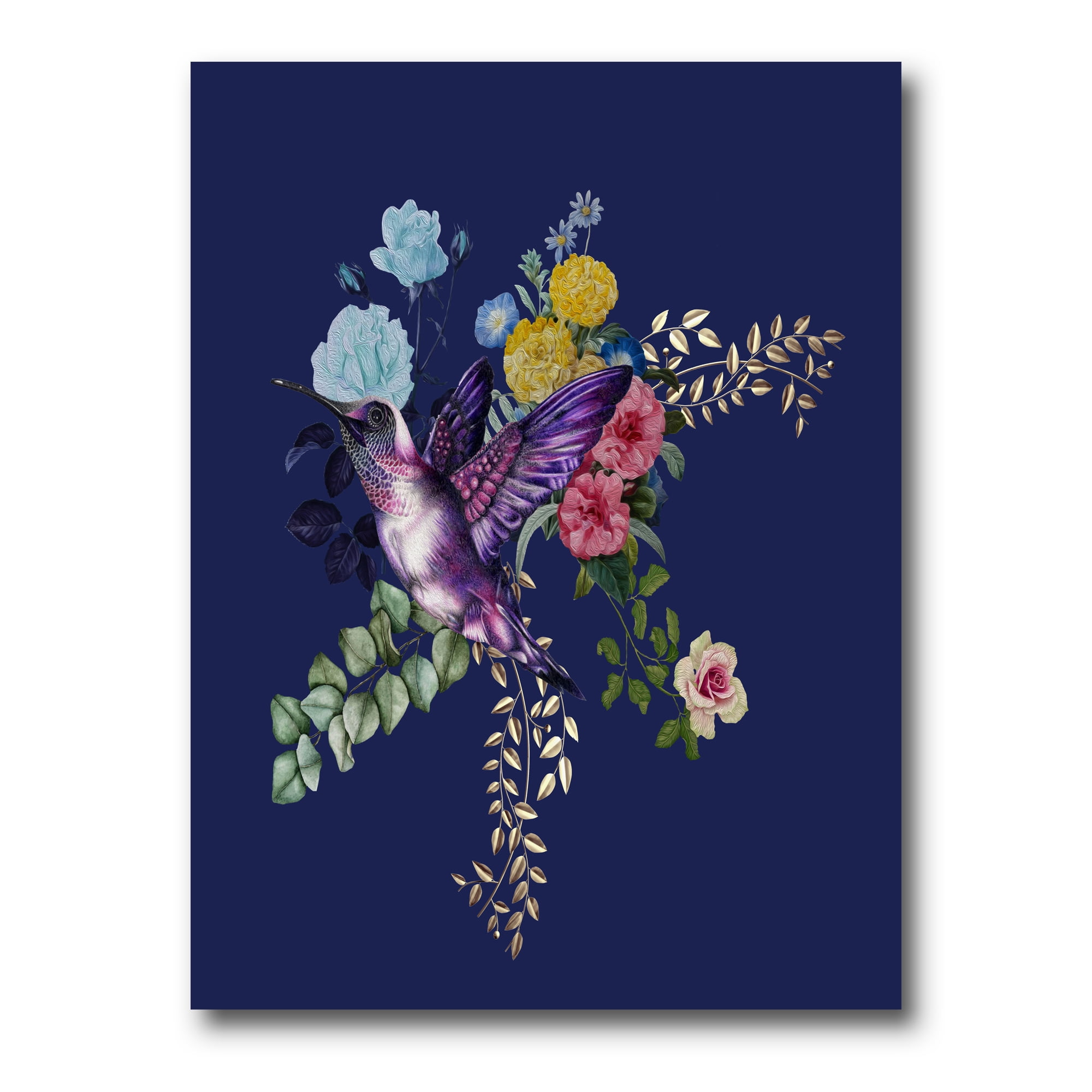 Designart ' Little Bird Sitting On Colourful Bouquet Of Wildflowers I ' Traditional Canvas Wall Art Print