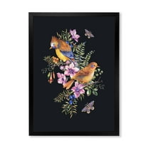Designart 'Little Bird Sitting On Colourful Bouquet Of Wildflowers II' Traditional Framed Art Print