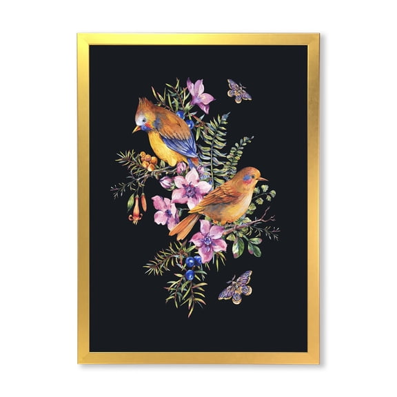 Designart 'Little Bird Sitting On Colourful Bouquet Of Wildflowers II' Traditional Framed Art Print
