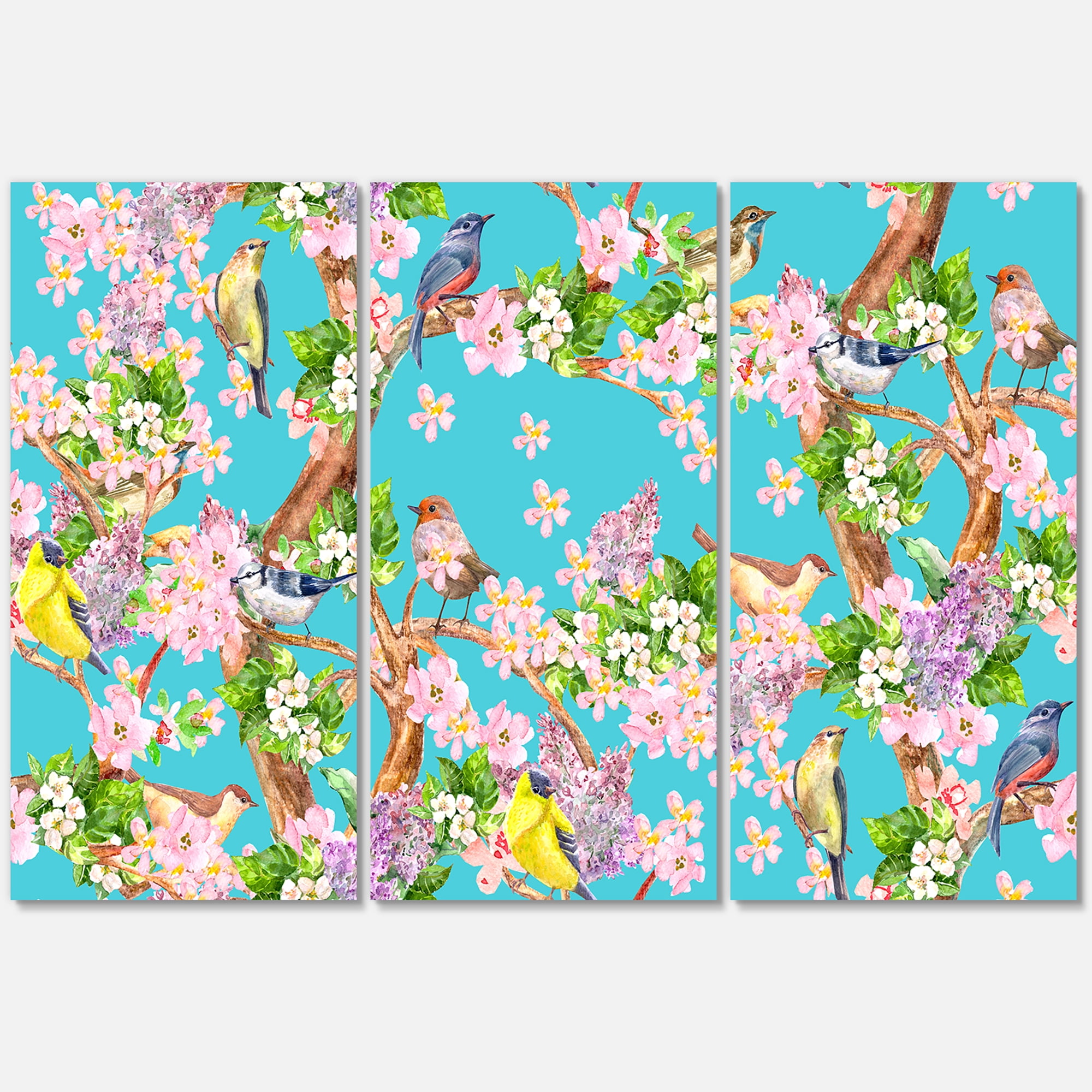 Designart ' Little Birds Sitting On Spring Flow Tree ' Traditional Canvas Wall Art Print