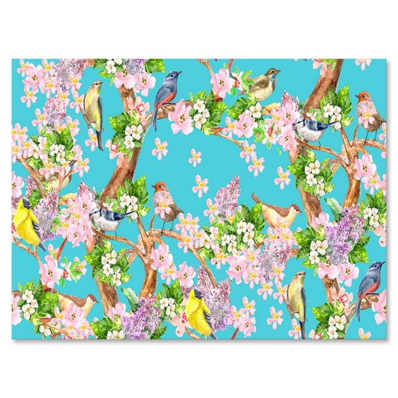 Designart ' Little Birds Sitting On Spring Flow Tree ' Traditional Canvas Wall Art Print